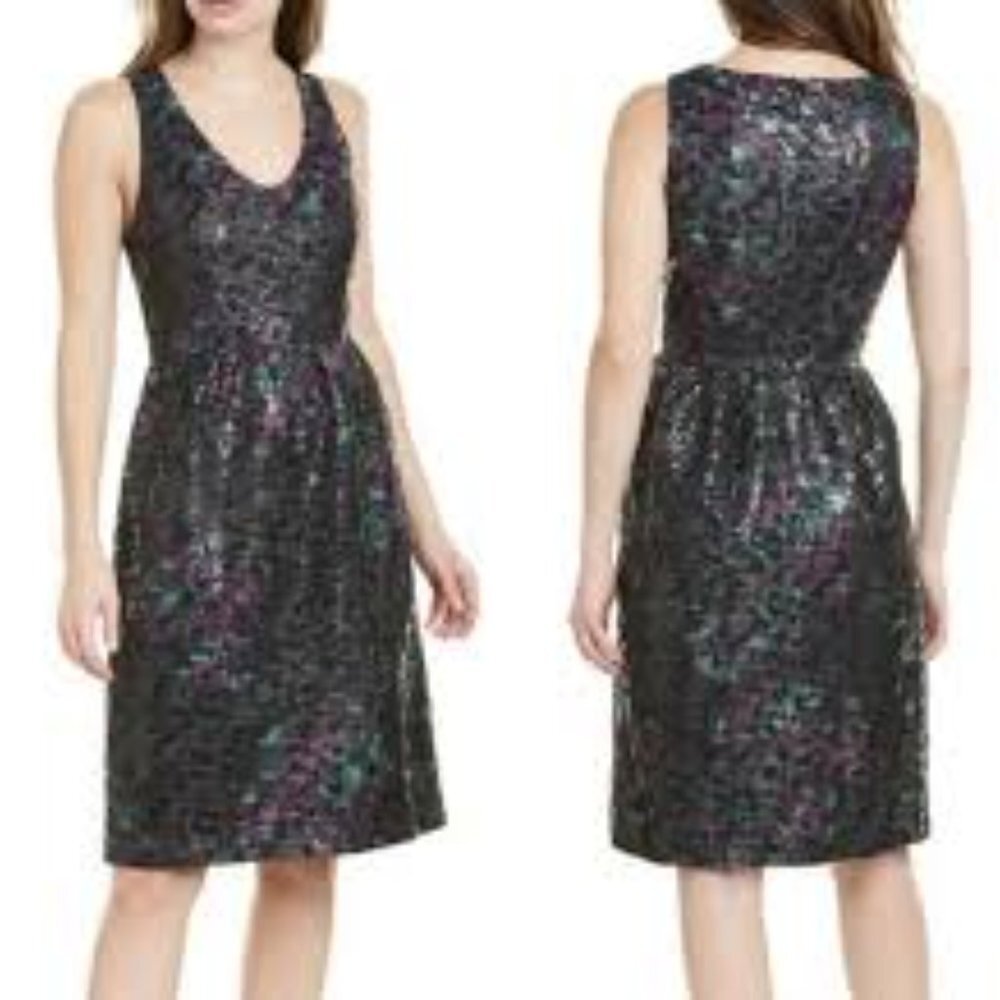 NWT Trina Turk Sequin Dress Sleeveless Fresca Petunia Black/Multi